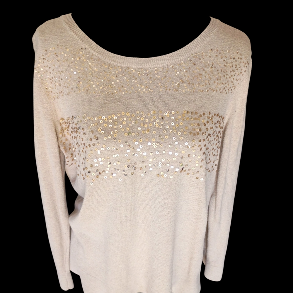 Banana Republic beige crew neck sweater embellished with sequins